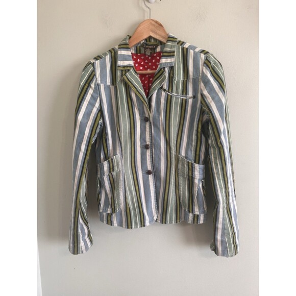 Fossil Jackets & Blazers - Fossil Women Size M Multicolor Striped Heart Red Lined Blazer Jacket Rare